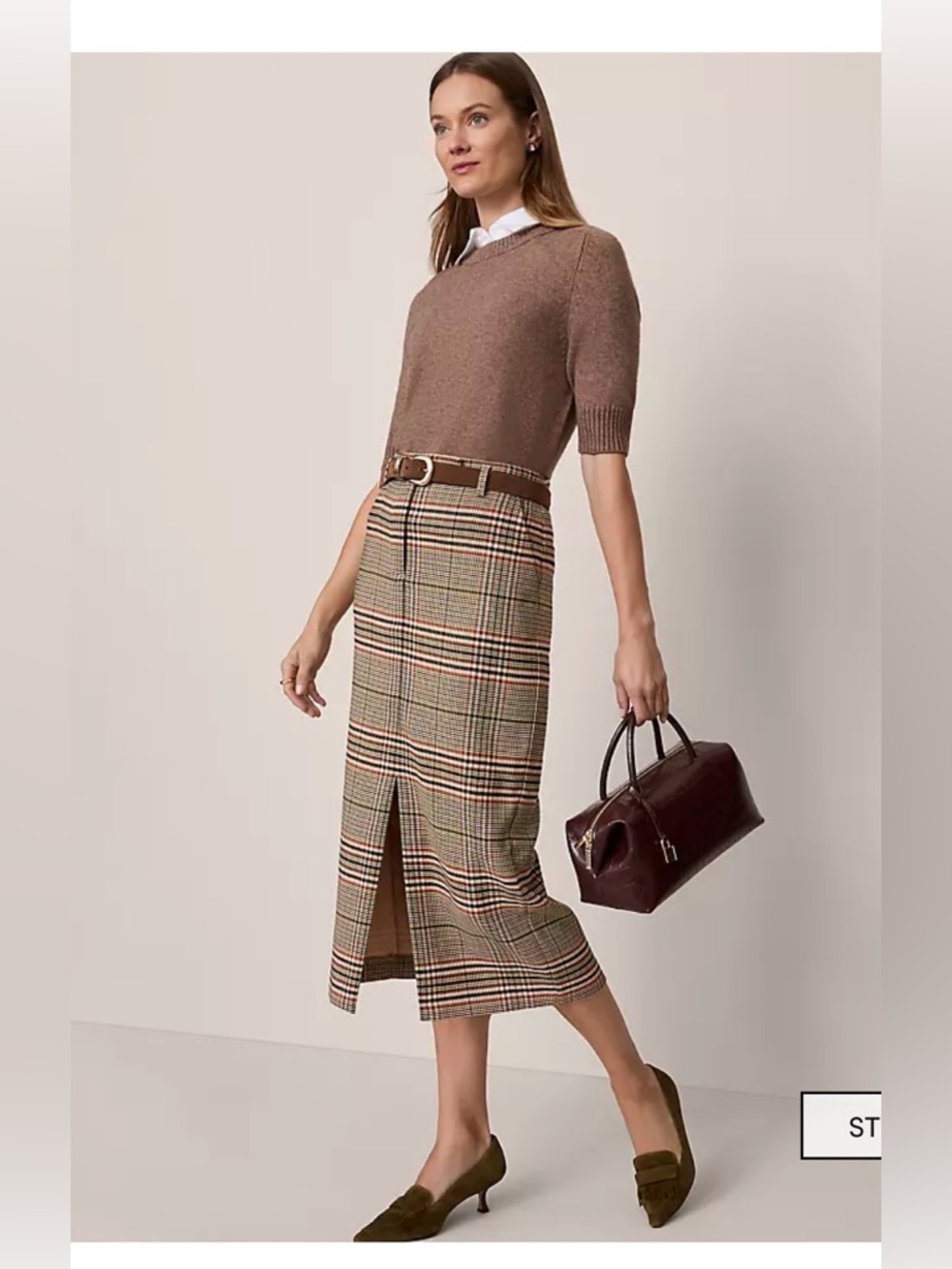 NWT Ann Taylor Trouser Column Midi Skirt in Plaid